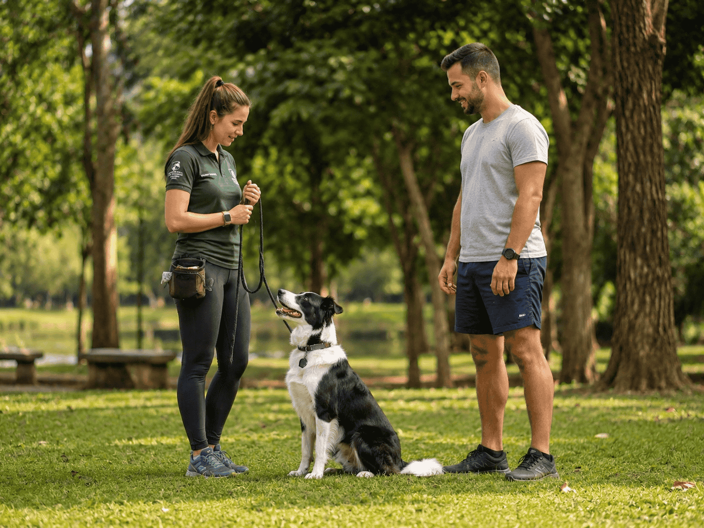 Adestrador aplicando a metodologia com um cão